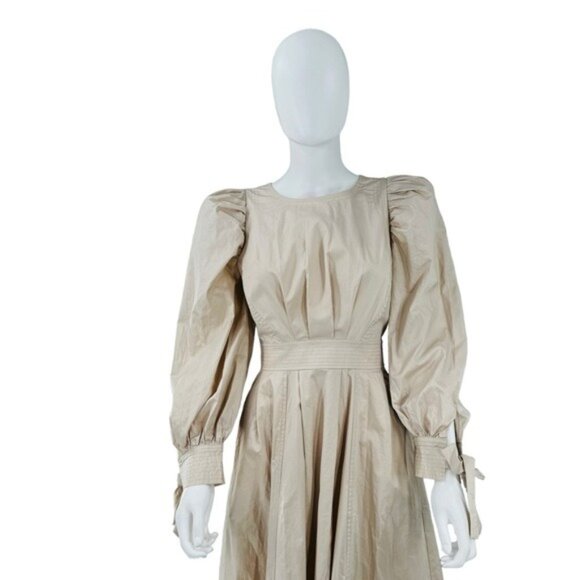 En Saison NEW Stone Beige Long Sleeve Poplin Classy Leighton Midi Dress Size XS - Picture 7 of 8